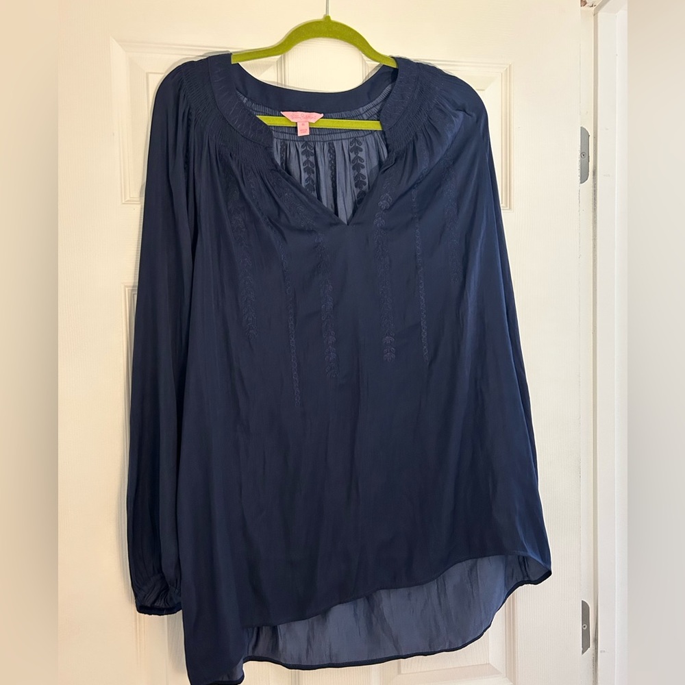 Lily Pulitzer Silk Elsa Top- True Navy- XL- NWOT